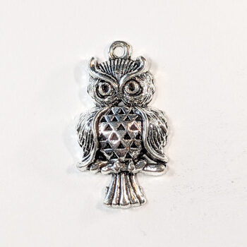 Owl Charm on Branch Antique Silver