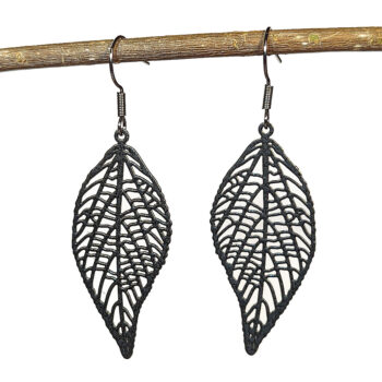 Filigree Black Gunmetal Leaf Earrings