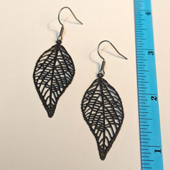 Filigree Black Gunmetal Leaf Earrings - Image 4