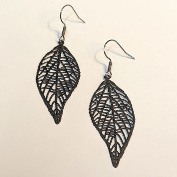 Filigree Black Gunmetal Leaf Earrings - Image 3