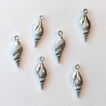 Banded Double Sided Tulip Shell Charm Antique Silver