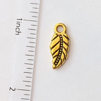 Small Double Sided Leaf Charm Antique Gold - Image 2