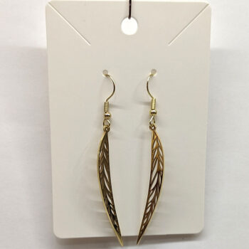 Gold Stainless Steel Slender Long Leaf Hollow Earrings - Image 5