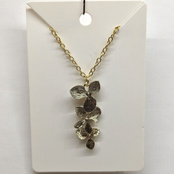 Gold Triple Cascading Fixed Orchid Flower Necklace - Image 5