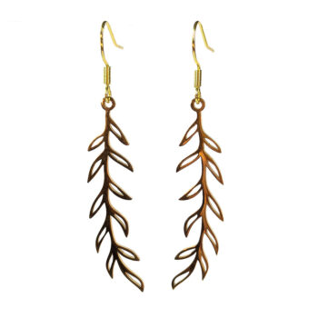 Gold Stainless Steel Long Leaf Hollow Earrings