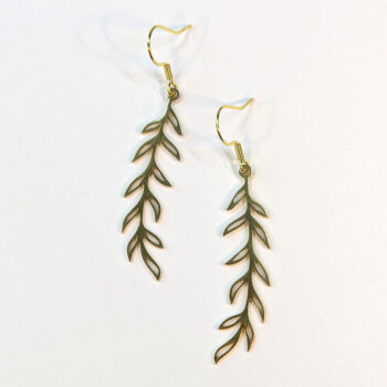 Gold Stainless Steel Long Leaf Hollow Earrings - Image 8