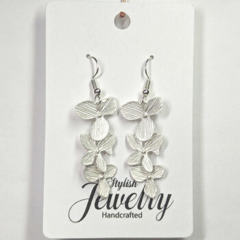 Silver Triple Fixed Cascading Orchid Flower Earrings - Image 4