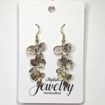 Gold Triple Fixed Cascading Orchid Flower Earrings - Image 5