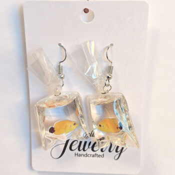 Ocean Salt Water Fish in a Bag Yellow Black Resin Earrings - Image 6