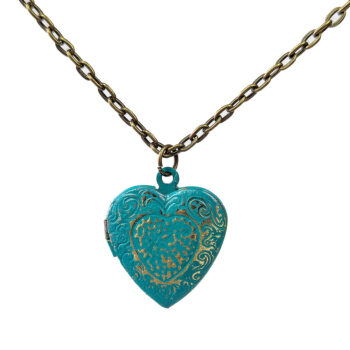 Antique Bronze Patina Heart Locket Vintage Style Necklace