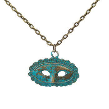 Antique Bronze Patina Small Opera Mask Necklace