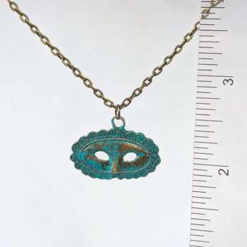 Antique Bronze Patina Small Opera Mask Necklace - Image 2