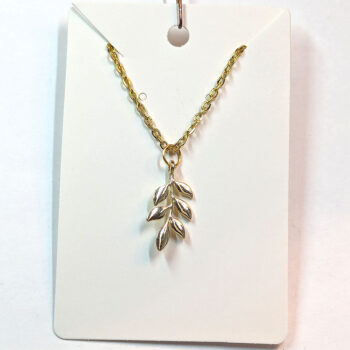 Curved Branch With Leaves Gold Necklace - Image 3