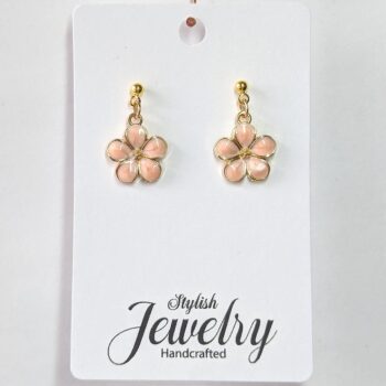 Gold Pink Enamel Flower Earrings - Image 4