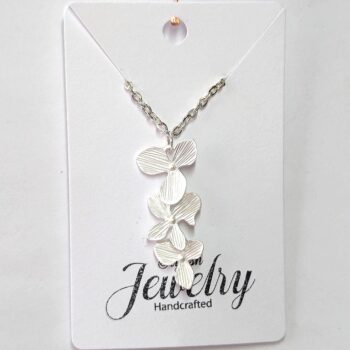 Silver Triple Cascading Fixed Orchid Flower Necklace - Image 5