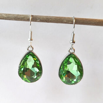 August Birthstone Green Glass Rhinestone Teardrop Earrings Silver - Image 5