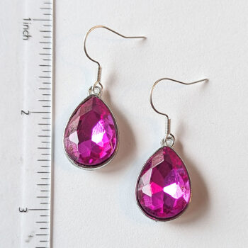 October Birthstone Pink Glass Rhinestone Teardrop Earrings Silver - Image 2