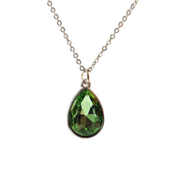 August Birthstone Green Glass Rhinestone Teardrop Necklace