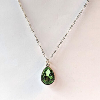 August Birthstone Green Glass Rhinestone Teardrop Necklace - Image 5