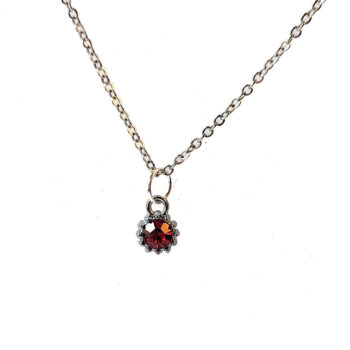 July Birthstone Red Glass Rhinestone Charm Necklace