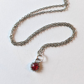 July Birthstone Red Glass Rhinestone Charm Necklace - Image 2