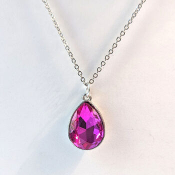 October Birthstone Pink Glass Rhinestone Teardrop Necklace