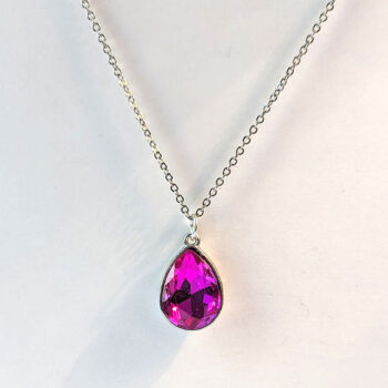 October Birthstone Pink Glass Rhinestone Teardrop Necklace - Image 5