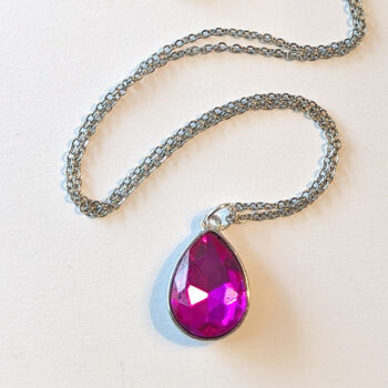 October Birthstone Pink Glass Rhinestone Teardrop Necklace - Image 3