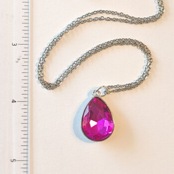 October Birthstone Pink Glass Rhinestone Teardrop Necklace - Image 2