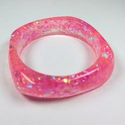 Chunky Irregular Hot Pink Sequins Slip-on Bangle Resin Bracelet