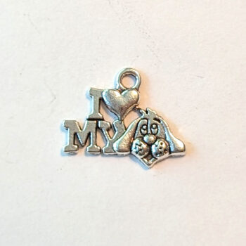 I Love My Dog Charm Antique Silver