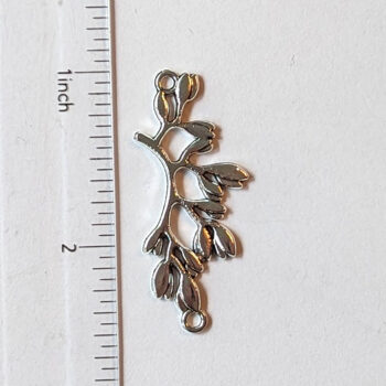 Curved Leaf Leaves Branch Pendant / Connector Antique Silver - Image 2