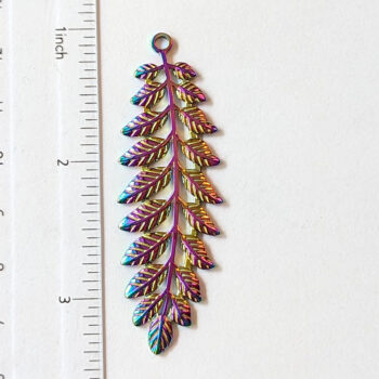 Solid Rainbow Fern Branch Leaves Leaf Stainless Steel Connector / Pendant - Image 2