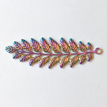 Solid Rainbow Fern Branch Leaves Leaf Stainless Steel Connector / Pendant