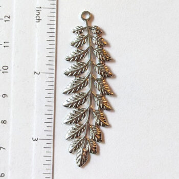 Solid Silver Fern Branch Leaves Leaf Stainless Steel Connector / Pendant - Image 2