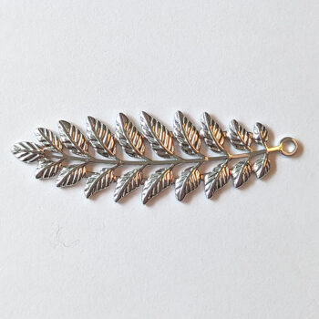 Solid Silver Fern Branch Leaves Leaf Stainless Steel Connector / Pendant