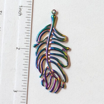 Large Hollow Feather Stainless Steel Connector / Pendant Rainbow - Image 2