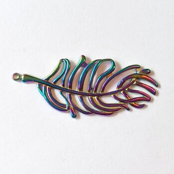 Large Hollow Feather Stainless Steel Connector / Pendant Rainbow