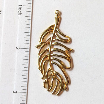 Large Hollow Feather Stainless Steel Connector / Pendant Gold - Image 2