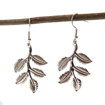 Large Lightweight Branch with Leaf Leaves Silver Earrings