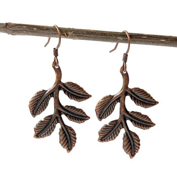 Large Lightweight Branch with Leaf Leaves Copper Earrings