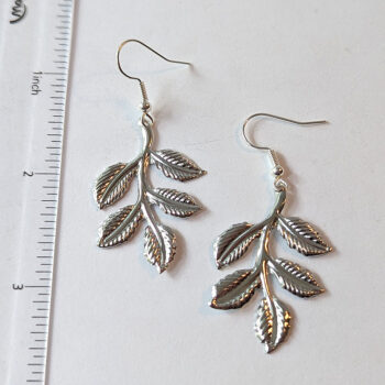 Large Lightweight Branch with Leaf Leaves Silver Earrings - Image 2