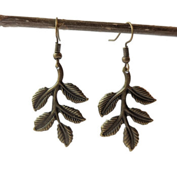 Large Lightweight Branch with Leaf Leaves Bronze Earrings