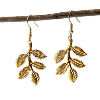 Large Lightweight Branch with Leaf Leaves Gold Earrings