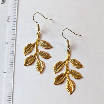 Large Lightweight Branch with Leaf Leaves Gold Earrings - Image 3