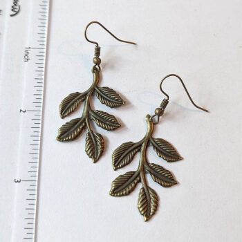 Large Lightweight Branch with Leaf Leaves Bronze Earrings - Image 2