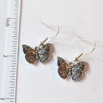 Delicate Butterfly Antique Silver Earrings - Image 2