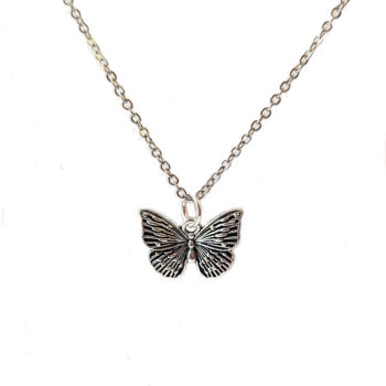 Delicate Butterfly Vintage Style Antique Silver Necklace