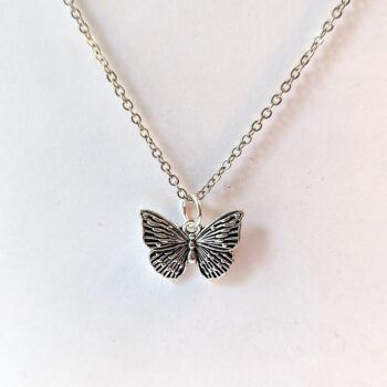 Delicate Butterfly Vintage Style Antique Silver Necklace - Image 5