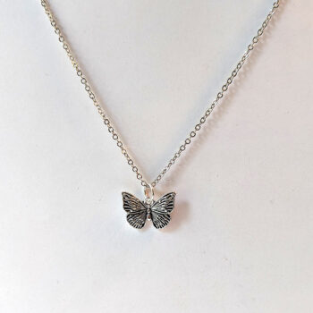 Delicate Butterfly Vintage Style Antique Silver Necklace - Image 4